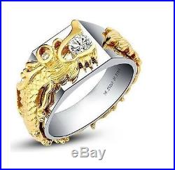 0.25CT Vintage Dragon Ring Real Solid 14K White Gold Diamond Men's Wedding Ring