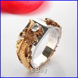 0.25CT Vintage Dragon Ring Real Solid 14K White Gold Diamond Men's Wedding Ring