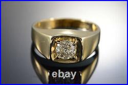 0.50 CT Round Cut Diamond Solitaire Vintage Men's Band Ring 14K Yellow Gold Over