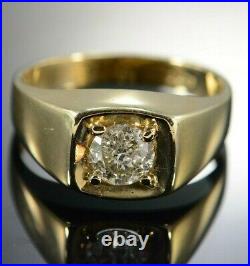 0.50 CT Round Cut Diamond Solitaire Vintage Men's Band Ring 14k Yellow Gold Fn