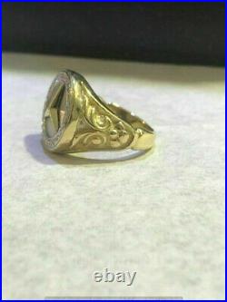 0.50ct Round Cut Diamond Men's Mercedes Benz Logo Ring in 14K Yellow Gold Over