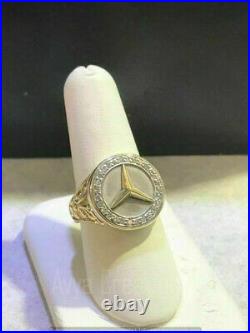0.50ct Round Cut Diamond Men's Mercedes Benz Logo Ring in 14K Yellow Gold Over