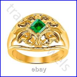 0.80 Ctw Lab Created Green Emerald 14K Yellow Gold Over Solitaire Men's Ring