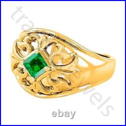 0.80 Ctw Lab Created Green Emerald 14K Yellow Gold Over Solitaire Men's Ring