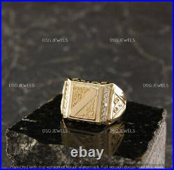 0.90Ct Moissanite Vintage Style Men's Signet Fashion Ring 14k Yellow Gold Plated