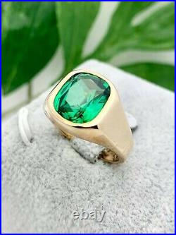 10K Gold Emerald Signet Men's Ring- Vintage, Estate- Size 10-Heavy Cocktail Ring
