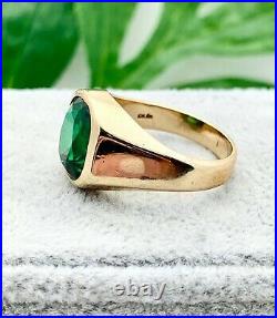 10K Gold Emerald Signet Men's Ring- Vintage, Estate- Size 10-Heavy Cocktail Ring