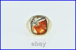 10K Moss Agate Inlay Men's Vintage Statement Ring Yellow Gold 04