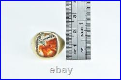 10K Moss Agate Inlay Men's Vintage Statement Ring Yellow Gold 04