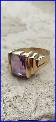 10K Solid Yellow Gold Vintage 1950's Men's Amethyst Ring. Bold and Beautiful