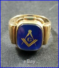 10K YELLOW GOLD RING MEN'S MASON BLUE SPINEL SIZE 9 with Vintage Tie Clip