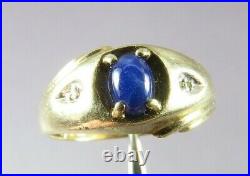10K YELLOW GOLD Vintage GORGEOUS BLUE STAR SAPPHIRE RING Diamond Trim MENS sz 10