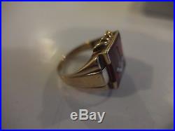 10K Yellow Gold Mens Masonic Ring Red Stone Stunning Vintage EXC 5.1grams SZ 10