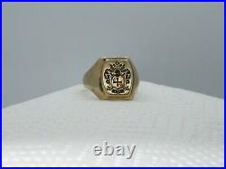 10k Men's Signet Ring Vintage Coat Of Arms True Wax Stamping Style 10.5 id294