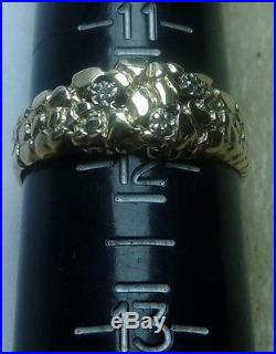 10k Yellow Gold 3 Diamond Nugget Mens Ring Sz 11.75 Wedding Band 4.1g Vintage Mk