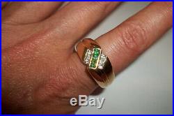 10k Yellow Gold Emerald Diamond Band Ring Mens size 12 Vintage signed T&C