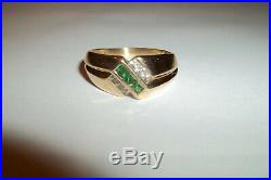 10k Yellow Gold Emerald Diamond Band Ring Mens size 12 Vintage signed T&C