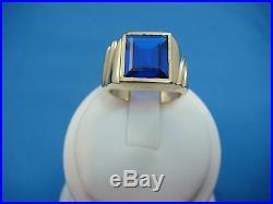 10k Yellow Gold Men's Vintage Ring With Large Blue Stone, 8.1 Grams, Size 6.75