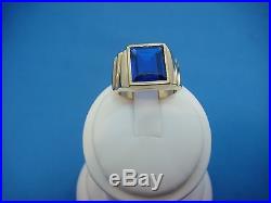 10k Yellow Gold Men's Vintage Ring With Large Blue Stone, 8.3 Grams, Size 7.75
