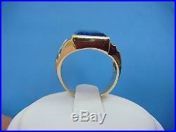 10k Yellow Gold Men's Vintage Ring With Large Blue Stone, 8.3 Grams, Size 7.75