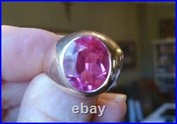 10k Yellow Gold Mens Ring Pink Sapphire Size 10 Vintage