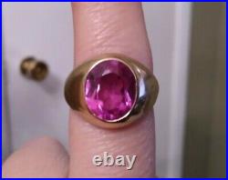10k Yellow Gold Mens Ring Pink Sapphire Size 10 Vintage