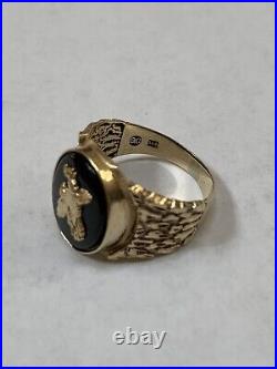 10k Yellow Gold Oval Black Onyx Mens Patriotic Eagle Vintage Ring