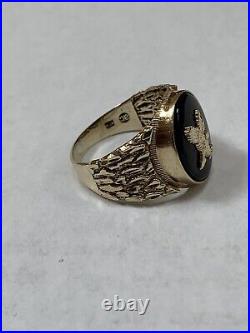 10k Yellow Gold Oval Black Onyx Mens Patriotic Eagle Vintage Ring