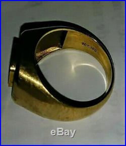 10k Yellow Gold Vintage Men's Onyx Band and Diamond Ring Size 10 Weight 12 Grams