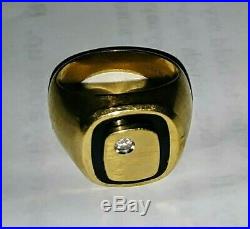 10k Yellow Gold Vintage Men's Onyx Band and Diamond Ring Size 10 Weight 12 Grams