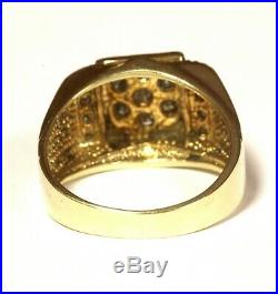 10k yellow gold. 43ct SI2 H round diamond cluster mens ring 6.5g gents vintage