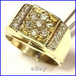 10k yellow gold. 43ct SI2 H round diamond cluster mens ring 6.5g gents vintage