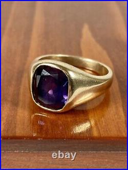10k yellow gold Men's ring Amethyst stone size 10 vintage signed 7.8 Grams Fine