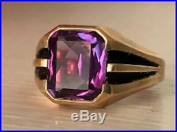 10k yellow gold Men's ring Amethyst stone size 11 vintage signed B, 6.6 grams