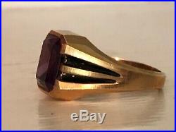 10k yellow gold Men's ring Amethyst stone size 11 vintage signed B, 6.6 grams