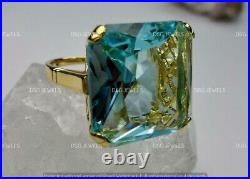 12CT Cushion Lab-Created Blue Aquamarine Men Vintage Ring 14k Gold Plated Silver
