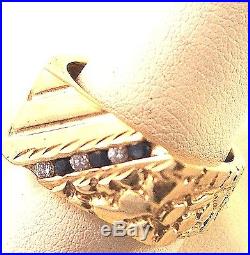 14K Gold. 12CT Sapphire. 12CT Diamond Men's Vintage ring yellow 6.2gr solid Sz10