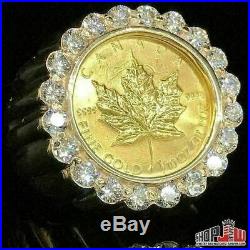 14K Gold Diamond 1.00ct Ring 24K Canada Maple Coin Ring Mens Estate Vintage