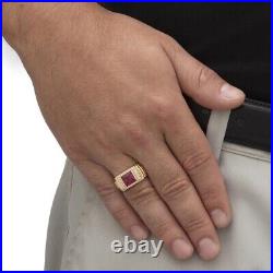 14K Gold Plated Silver Men's Wedding / Engagement Gift Lab-Created Red Ruby Ring