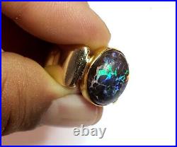 14K Opal Ring Vintage Men's Boulder Opal Ring Pauite Michael Rogers Size 11.5