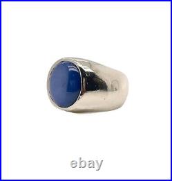 14K Solid White Gold Mens Star Sapphire Pinky Ring 12.8 Grams Size 7