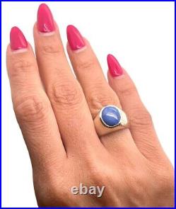 14K Solid White Gold Mens Star Sapphire Pinky Ring 12.8 Grams Size 7