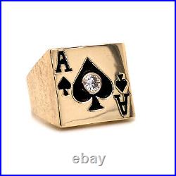 14K Solid Yellow Gold Ace Of Spade Mens Ring 0.25 Ct Natural Diamond VS2 15.2 Gr