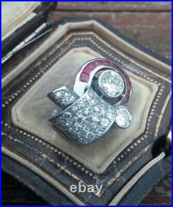 14K White Gold Engraved Men's Engagement Vintage Ring 1.34 Ct Simulated Diamond
