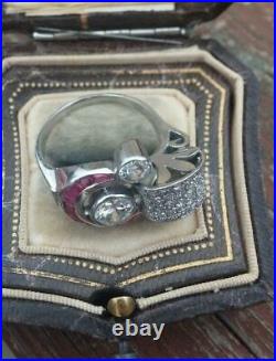 14K White Gold Engraved Men's Engagement Vintage Ring 1.34 Ct Simulated Diamond
