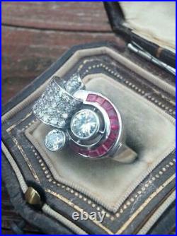 14K White Gold Engraved Men's Engagement Vintage Ring 1.35 Ct Simulated Diamond
