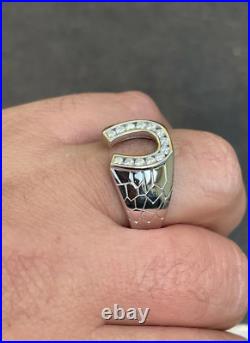 14K White Gold Men's Vintage Art Deco Engagement Ring 1.48 Ct Simulated Diamond