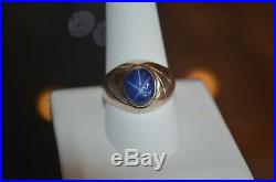 14K White Gold Star Sapphire 2.5 carat Mens Ring Size 10 Vintage Art Deco