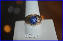 14K White Gold Star Sapphire 2.5 carat Mens Ring Size 10 Vintage Art Deco