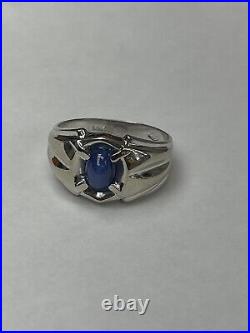 14K White Gold Vintage Star Sapphire Gents Ring size 9